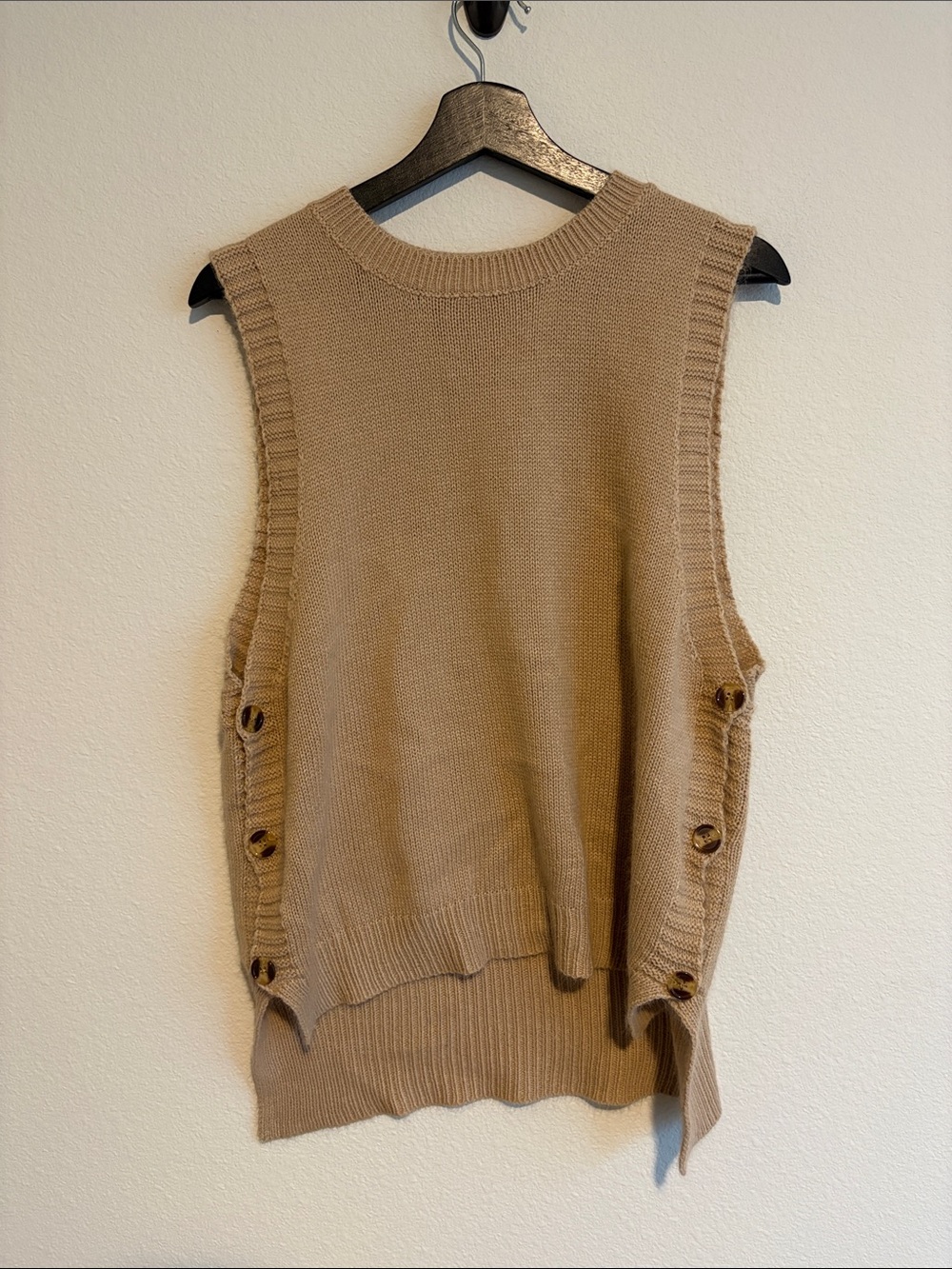 SHEIN Tan Sleeveless Button-Side Knit Vest
